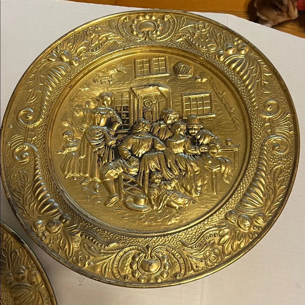 Vintage Gold Embossed Wall Plate Made in England Tavern scene